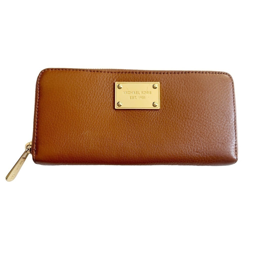 Michale Kors Tan Leather Jet Set Zip Around Continental Wallet
